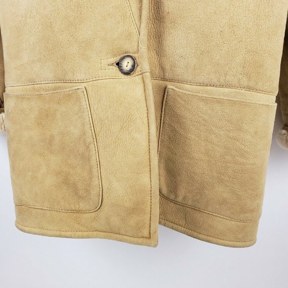 Vtg Knights Tailors Shearling Lined Suede Coat M - Picture 4 of 9